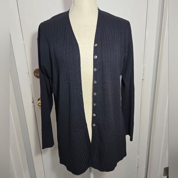 Vintage Laura Ashley Front Button Up Cardigan/Sweater Navy Blue Sz MEDIUM - Picture 4 of 11